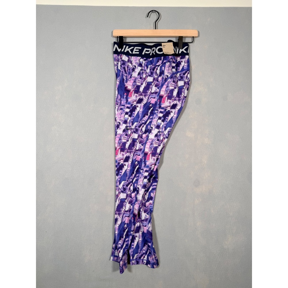 Nike Pro Dri-FIT Womens 1X Purple Abstract Glitch Print Training Legging‎